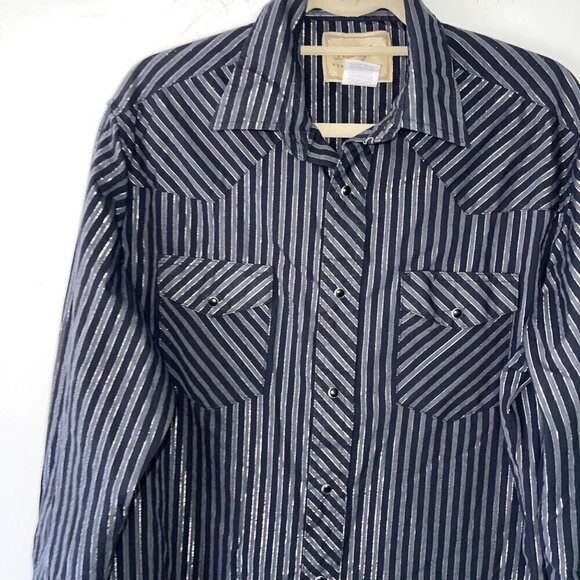 Wrangler Western Shirts Snap Front Shirt Mens Large L Vintage Metallic Black - Picture 3 of 10